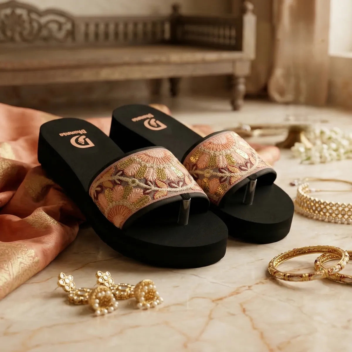 Dhamasa Ethnic Grace Embroidered Flip Flops