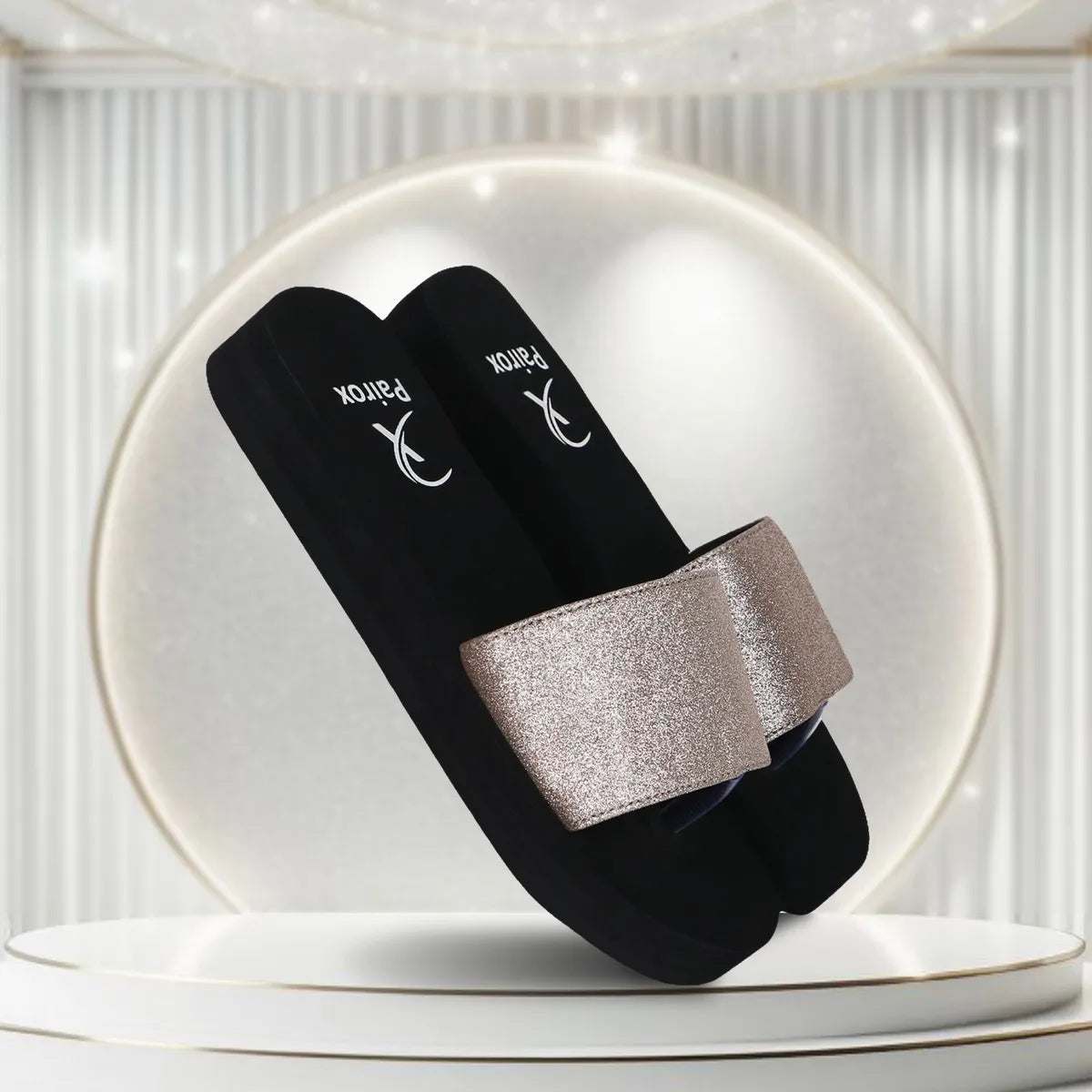 Dhamasa Women’s Glitter Luxe Comfort Slides