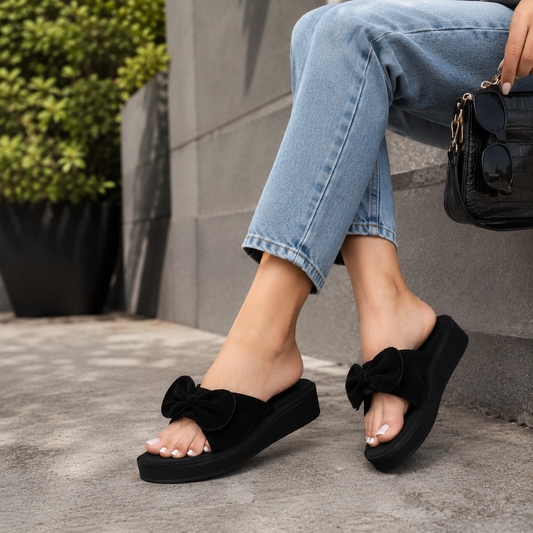 Dhamasa Midnight Bow Luxe Platform Slippers For Women