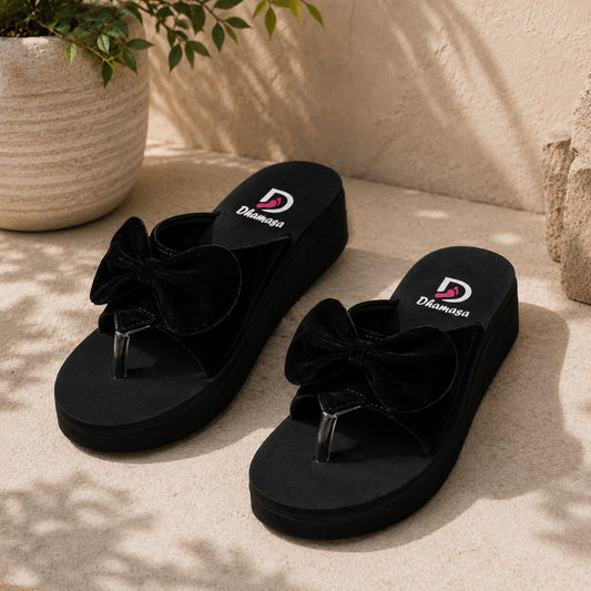Dhamasa Midnight Bow Luxe Platform Slippers For Women