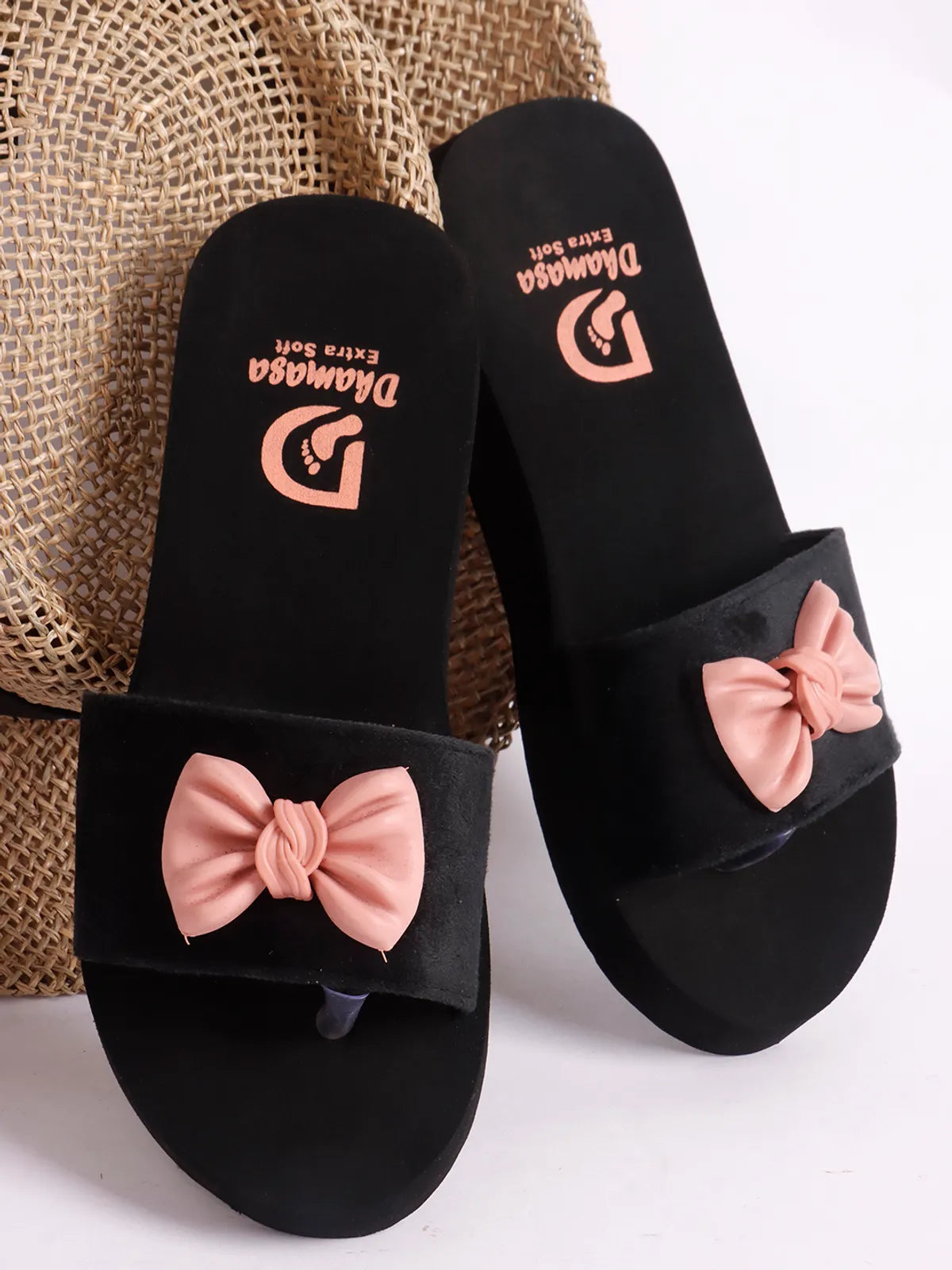 Dhamasa Blush Bow Comfort Slides for Women