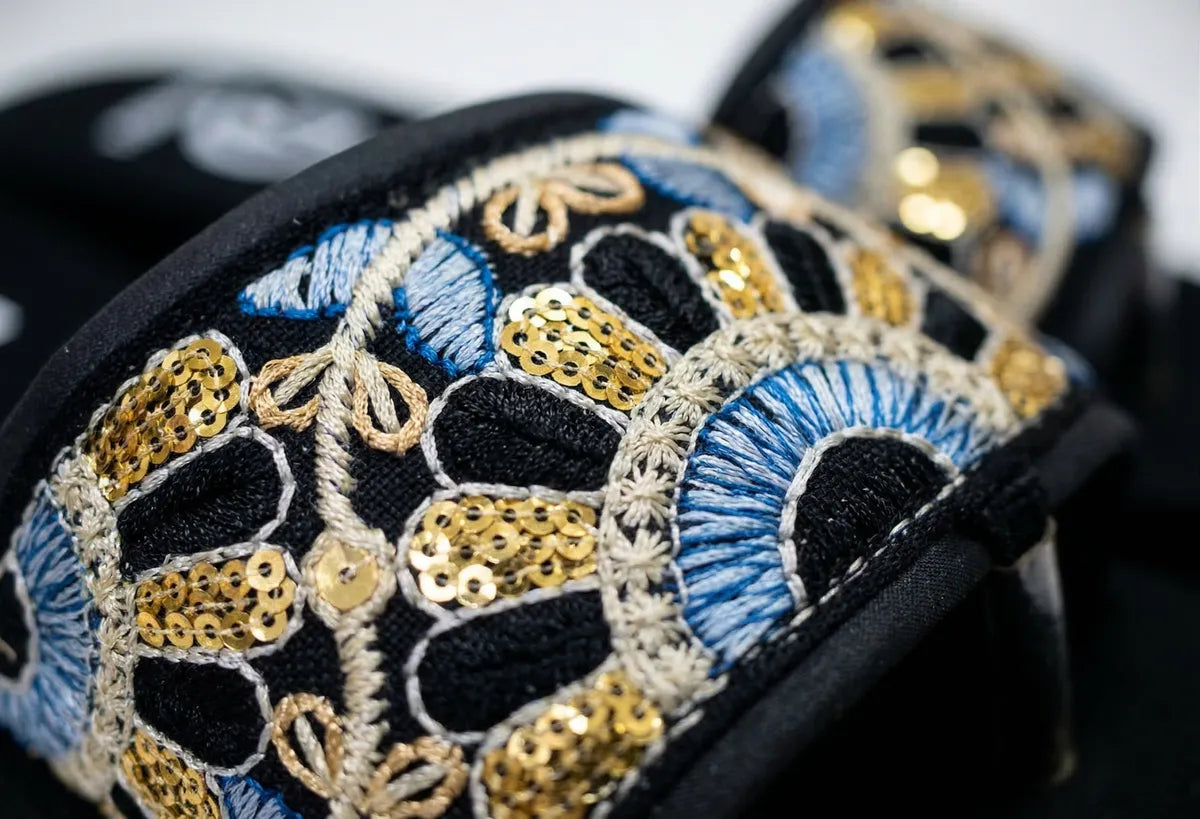 Dhamasa Midnight Royale Embroidered Comfort Sliders for Women