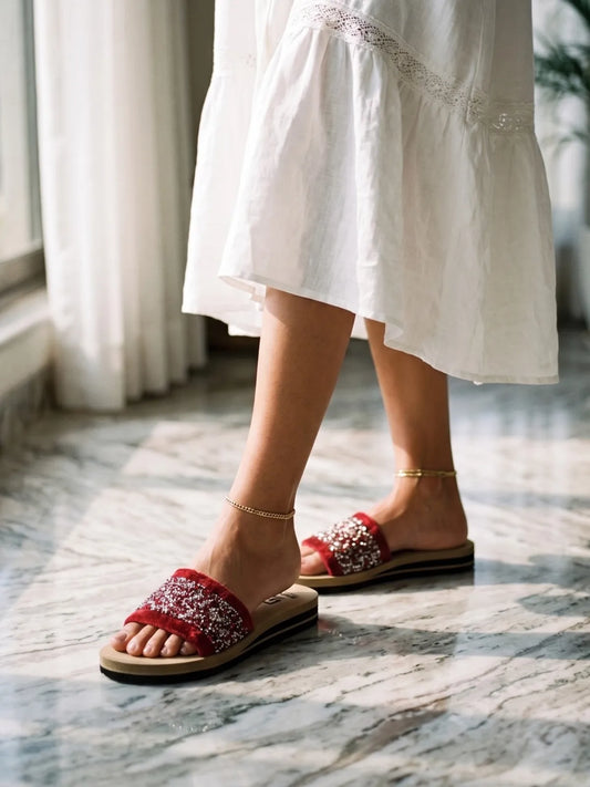 Dhamasa Crimson Glam Comfort Sliders – Stylish Daily Wear Flats