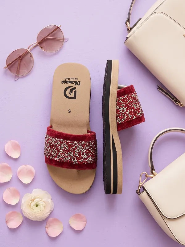 Dhamasa Crimson Glam Comfort Sliders – Stylish Daily Wear Flats