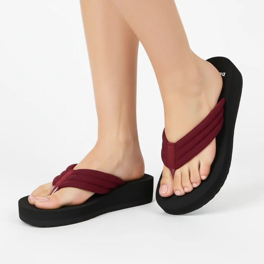 Premium Black Bottom Slippers with Maroon Strap
