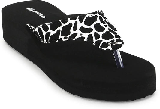 Stylish Cheetah Strap Flip Flops with Wedge Heel