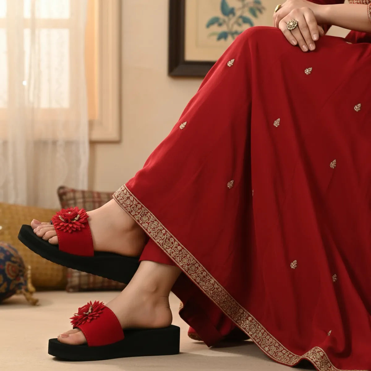 Dhamasa Women’s Red Blossom Casual Comfort Slippers